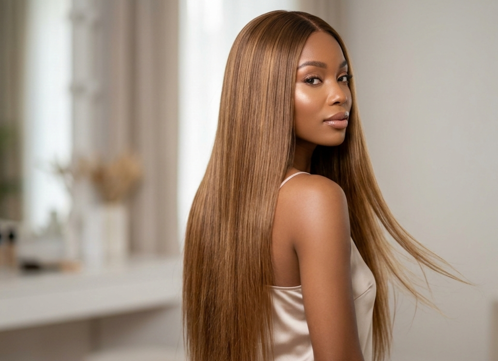 Honey brown bone straight hair
