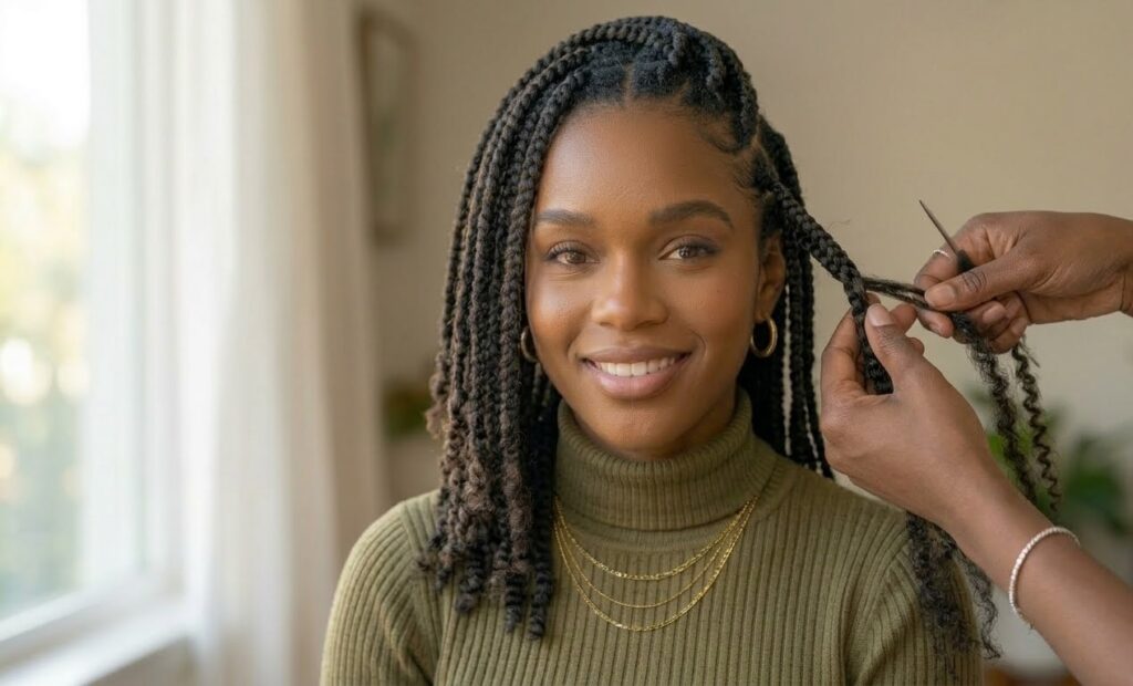 Knotless braids with bulky hair