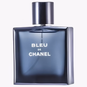 Chanel Bleu de Chanel Eau de Toilette 100ml iconic midnight blue square glass bottle with silver lettering for a premium fresh woody aromatic men's fragrance