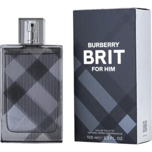 Burberry Brit for Him EDT 100ml classic rectangular glass bottle featuring the iconic translucent check pattern for a premium warm spicy woody men's fragrance