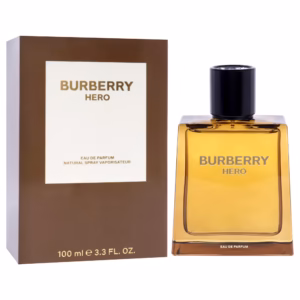 Burberry Hero Eau De Parfum 100ml dark heavy glass bottle shaped like a horse's hoof for a premium warm woody pine men's fragrance