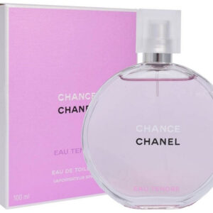 Chanel Chance Eau Tendre EDT 100ml iconic round glass bottle with a translucent frosted cap showcasing pale pink liquid for a premium fresh floral fruity women's fragrance