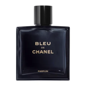 Chanel Bleu De Chanel Parfum 100ml iconic dense midnight blue square glass bottle with gold lettering and a magnetic cap for a premium smooth woody men's fragrance