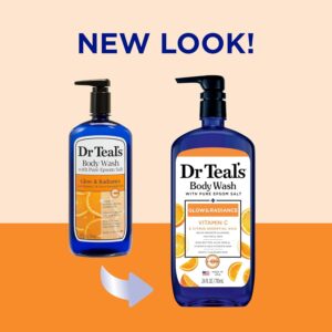 Dr Teals Citrus Body Wash With Epsom Salt and Vitamin C 24oz pump bottle for skin brightening and glowing skin