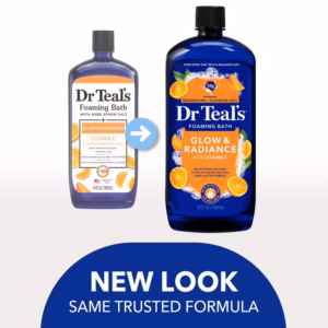 Dr. Teal's Glow and Radiance Foaming Bath 34oz bottle with Vitamin C and citrus essential oils for glowing skin