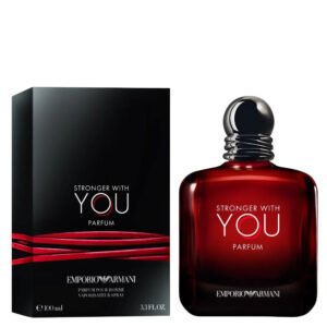 Emporio Armani Stronger With You Parfum 100ml dark amber tinted glass bottle with double ring cap for a premium leathery gourmand men's fragrance