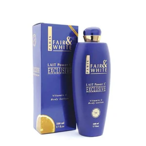 Fair & White Exclusive Vitamin C Body Lotion 500ml blue bottle for antioxidant skin brightening and tone correction