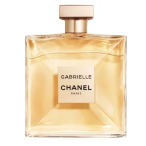 Gabrielle Chanel Eau de Parfum 100ml iconic ultra-thin square glass bottle with a golden-silver cap showcasing a radiant light golden liquid for a premium airy white floral women's fragrance