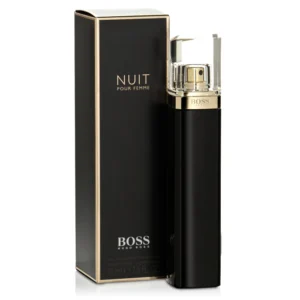 Hugo Boss Nuit Pour Femme EDP 75ml sleek black glass bottle with crystal cap for a premium elegant floral women's fragrance