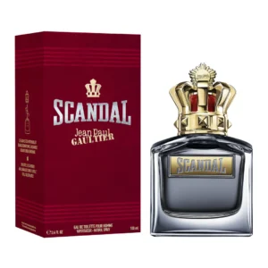 Jean Paul Gaultier Scandal Pour Homme EDT 100ml gray-blue glass bottle with gold crown cap for a premium sweet woody men's fragrance