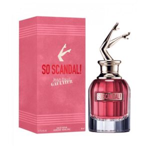 Jean Paul Gaultier So Scandal EDP 80ml pleated glass bottle with iconic gold legs cap for a premium fruity floral women's fragrance