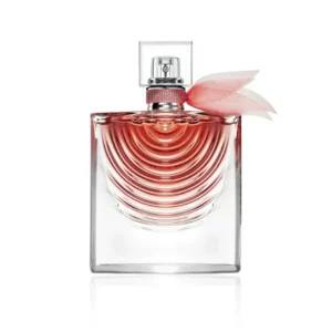 Lancome La Vie est Belle Iris Absolu EDP 100ml iconic glass bottle featuring a repeating wave pattern and a sheer pink ribbon for a premium powdery floral women's fragrance