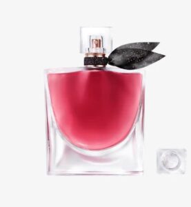 Lancome La Vie est Belle L'Elixir EDP 100ml sleek glass bottle with an etched smile and dark cherry liquid for a premium fruity floral gourmand women's fragrance