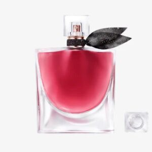 Lancome La Vie est Belle L'Elixir EDP 100ml sleek glass bottle with an etched smile and dark cherry liquid for a premium fruity floral gourmand women's fragrance