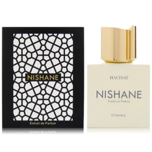 Nishane Hacivat Extrait De Parfum 100ml elegant heavy clear glass bottle with a white and gold cap for a premium fresh woody mossy unisex fragrance