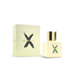 Nishane Hacivat X Unisex Extrait De Parfum 100ml elegant heavy clear glass bottle with a white and silver cap for a premium fresh fruity woody unisex fragrance