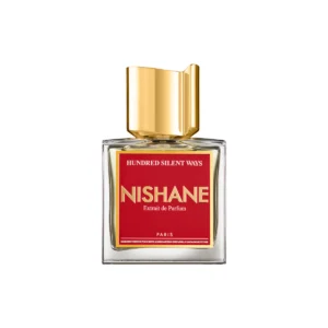 Nishane Hundred Silent Ways Extrait de Parfum 100ml elegant heavy glass bottle with a luxurious gold cap for a premium niche floral gourmand unisex fragrance