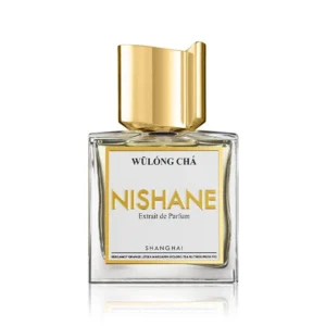 Nishane Wulong Cha Extrait de Parfum 100ml elegant heavy clear glass bottle with a brushed gold cap for a premium fresh citrus tea unisex fragrance