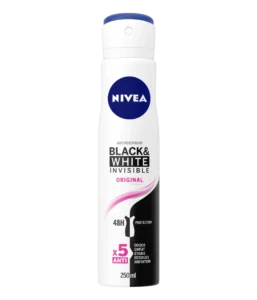 Nivea Black & White Invisible Deodorant spray aerosol can for anti stain sweat protection