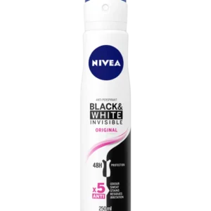 Nivea Black & White Invisible Deodorant spray aerosol can for anti stain sweat protection