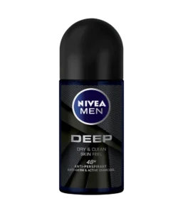 Nivea Men Deep Roll On anti perspirant 50ml bottle with black carbon for sweat protection