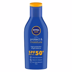 Nivea sunscreen SPF 50 protect and moisture lotion bottle