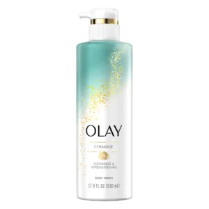 Olay Cleansing and Strengthening Ceramide Body Wash bottle with Vitamin B3 complex for barrier repair