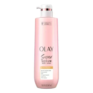Olay Super Serum Body Wash for Extra Dry Skin bottle with 5 ingredient complex for long lasting hydration