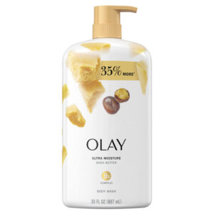 Olay Ultra Moisture Shea Butter Body Wash bottle for intense dry skin relief
