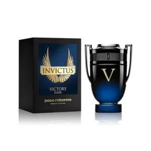 Paco Rabanne Invictus Victory Elixir 100ml dark gradient trophy-shaped glass bottle with golden V for a premium amber woody men's fragrance