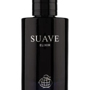 Suave Elixir Fragrance World 80ml sleek dark midnight blue glass bottle for a high-value warm spicy woody unisex fragrance