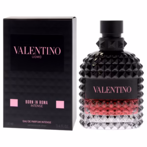 Valentino Uomo Born in Roma Intense EDP 100ml black studded glass bottle for a premium sweet vanilla and woody men's fragrance