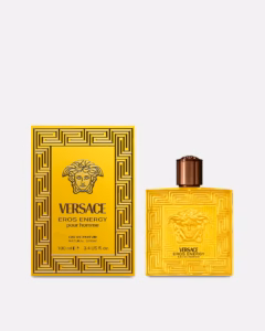 Versace Eros Energy Men's Cologne EDP 100ml vibrant yellow glass bottle with Medusa crest for a premium citrus woody men's fragrance