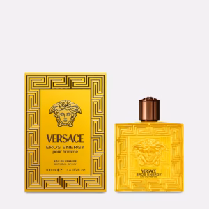 Versace Eros Energy Men's Cologne EDP 100ml vibrant yellow glass bottle with Medusa crest for a premium citrus woody men's fragrance