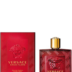 Versace Eros Flame Men's EDP Fragrance 100ml striking red geometric glass bottle with gold Medusa crest for a premium warm spicy men's cologne