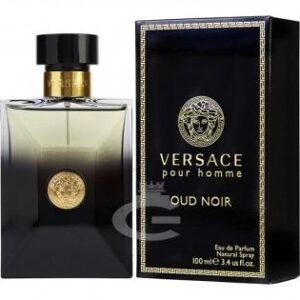 Versace Pour Homme Oud Noir EDP 100ml dark black to clear gradient glass bottle with gold Medusa crest for a premium oriental woody men's fragrance