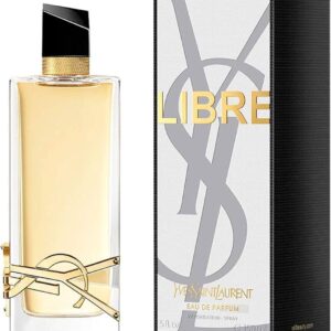 YSL Libre Eau de Parfum 90ml architectural glass bottle featuring a gold Cassandre logo and pale golden liquid for a premium floral lavender women's fragrance