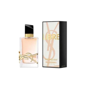 YSL Libre Eau de Toilette 90ml tall glass bottle featuring the iconic gold YSL Cassandre logo and an asymmetrical black cap for a premium fresh floral women's fragrance