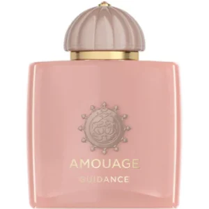 Amouage Guidance Eau De Parfum 100ml iconic opaque soft peach pink glass bottle with a gold dome cap for a premium creamy floral gourmand women's fragrance