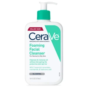 cerave foaming facial cleanser pump bottle for normal to oily skin