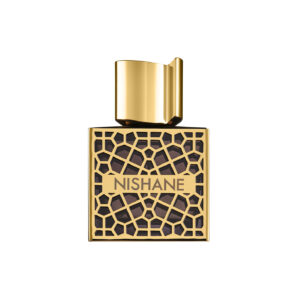 Nishane Nefs Extrait de Parfum 50ml luxurious heavy glass bottle with ornate gold detailing and cap for a premium niche amber vanilla unisex fragrance