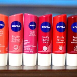 Nivea lip balm Fruity Shine tinted lip care tubes in various flavors for soft lips