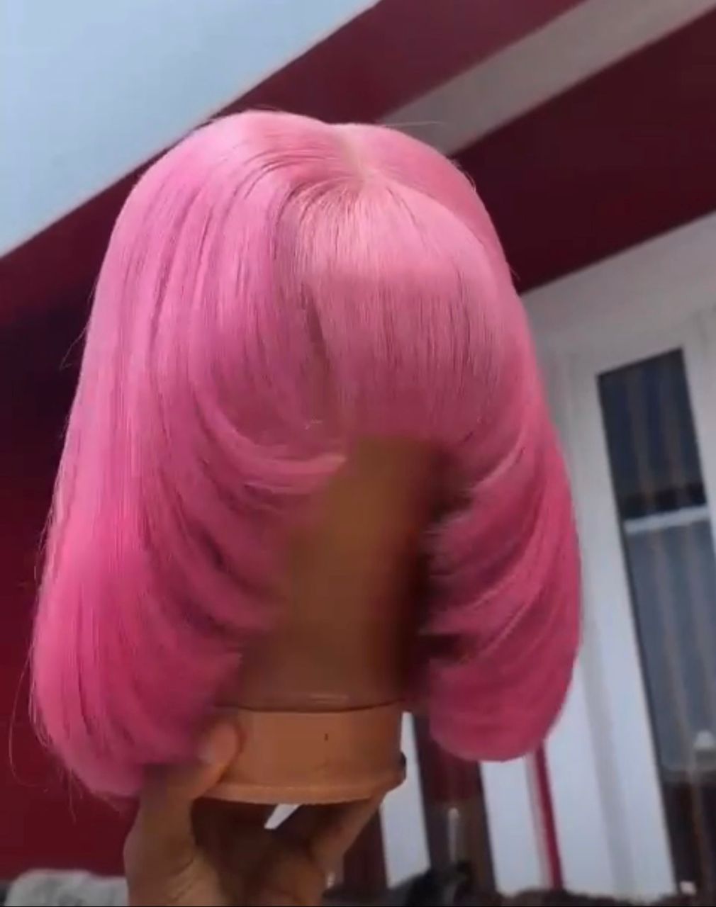 12” Baby Pink Vietnamese Bone Straight 2x4 Swiss Lace Super Double Drawn 200g Layered Fringe Bang Bob Wig - Image 4
