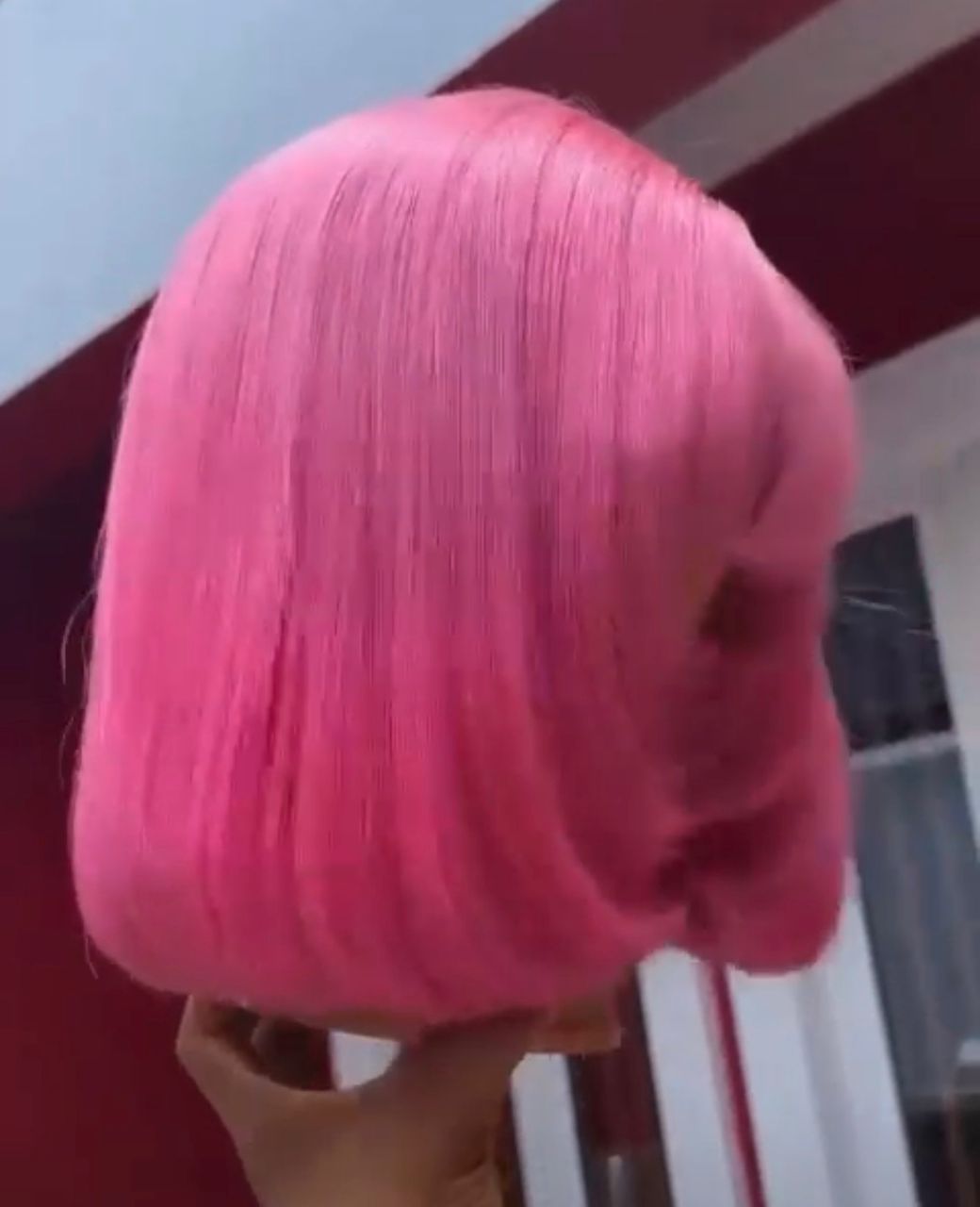 12” Baby Pink Vietnamese Bone Straight 2x4 Swiss Lace Super Double Drawn 200g Layered Fringe Bang Bob Wig - Image 3