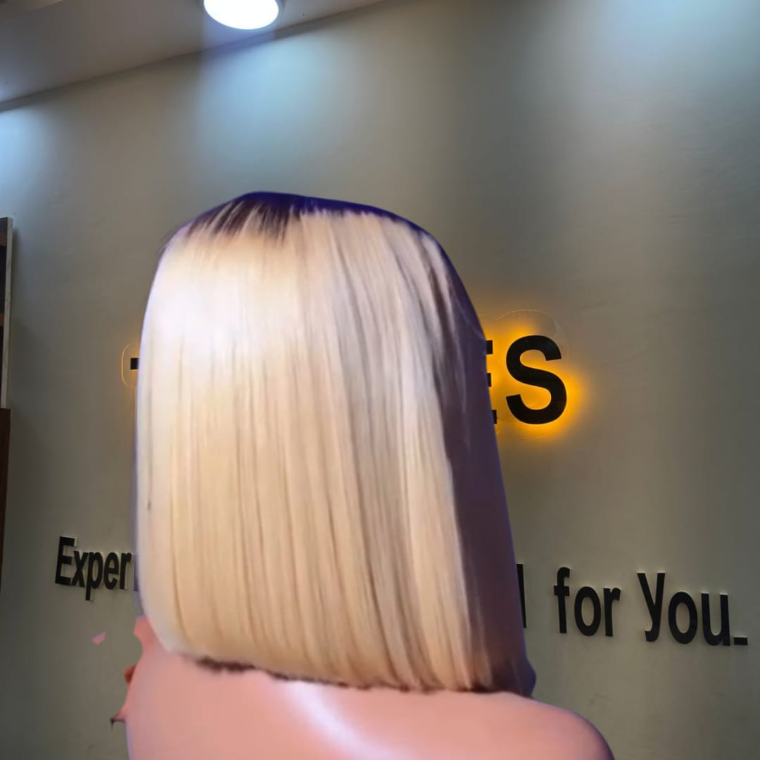 10” Dark-Rooted Blonde Vietnamese Bone Straight 2x6 Swiss Lace Deep Part Super Double Drawn 200g Blunt Bob - Image 3