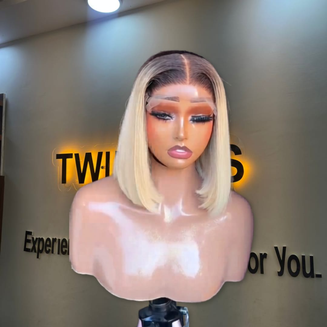 10” Blonde Vietnamese Bone Straight 5x5 Swiss Lace Super Double Drawn 200g Blunt Bob Wig - Image 2