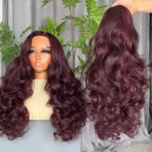 Burgundy Chinese Wavy 13×4 Lace Frontal Wig 1