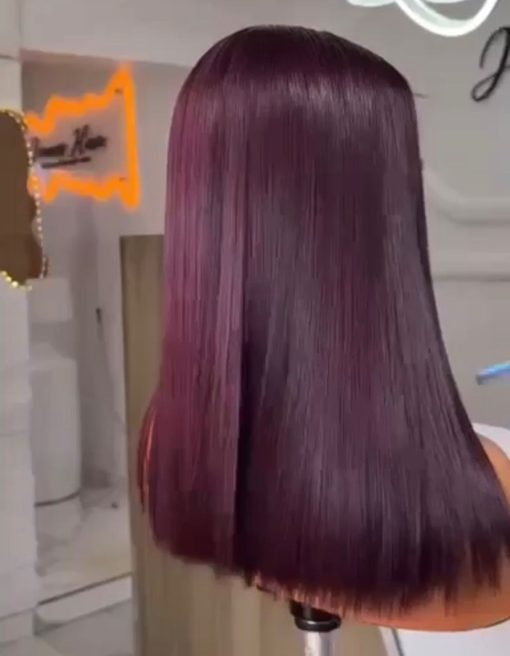 16” Deep Burgundy Vietnamese Bone Straight 2x6 Swiss Lace Deep Part Super Double Drawn 200g Long Bob Wig - Image 4