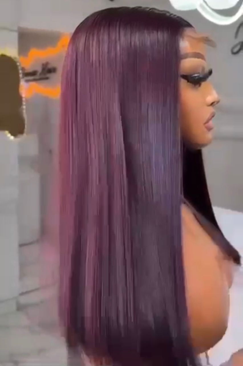 16” Deep Burgundy Vietnamese Bone Straight 2x6 Swiss Lace Deep Part Super Double Drawn 200g Long Bob Wig - Image 2
