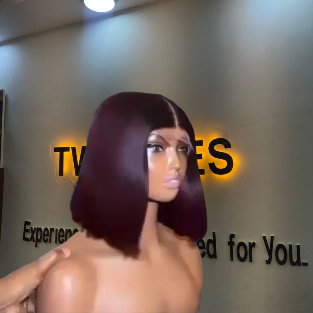 10” Deep Burgundy Vietnamese Bone Straight 2x6 Swiss Lace Deep Part Super Double Drawn 200g Blunt Bob - Image 2